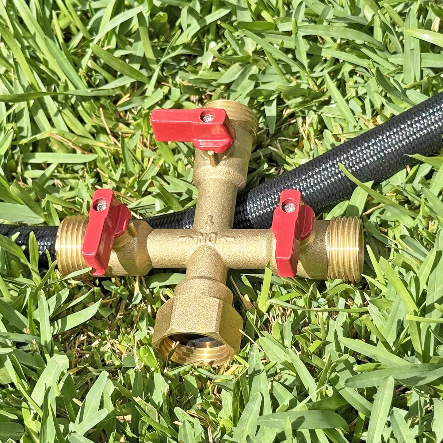HQMPC Hose Splitter – Heavy-Duty Brass Garden Faucet Connector Garden Hose Splitter 3 Way 3/4" GHT Thread Red Handle