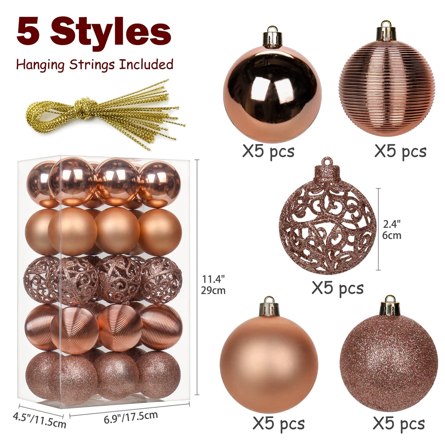 30PCS 2.36" Christmas Ball Ornaments Shatterproof Rose Gold Christmas Tree Decorations Xmas Tree Balls Halloween Ornaments Décor