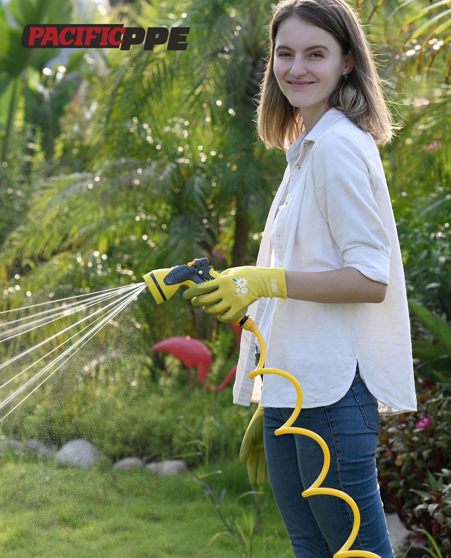 PACIFIC PPE 3 Pairs Gardening Gloves for women, Rubber Coated Garden Gloves, Ladies Yard Work Gloves, Breathable, Purple & Yellow & Red, Medium