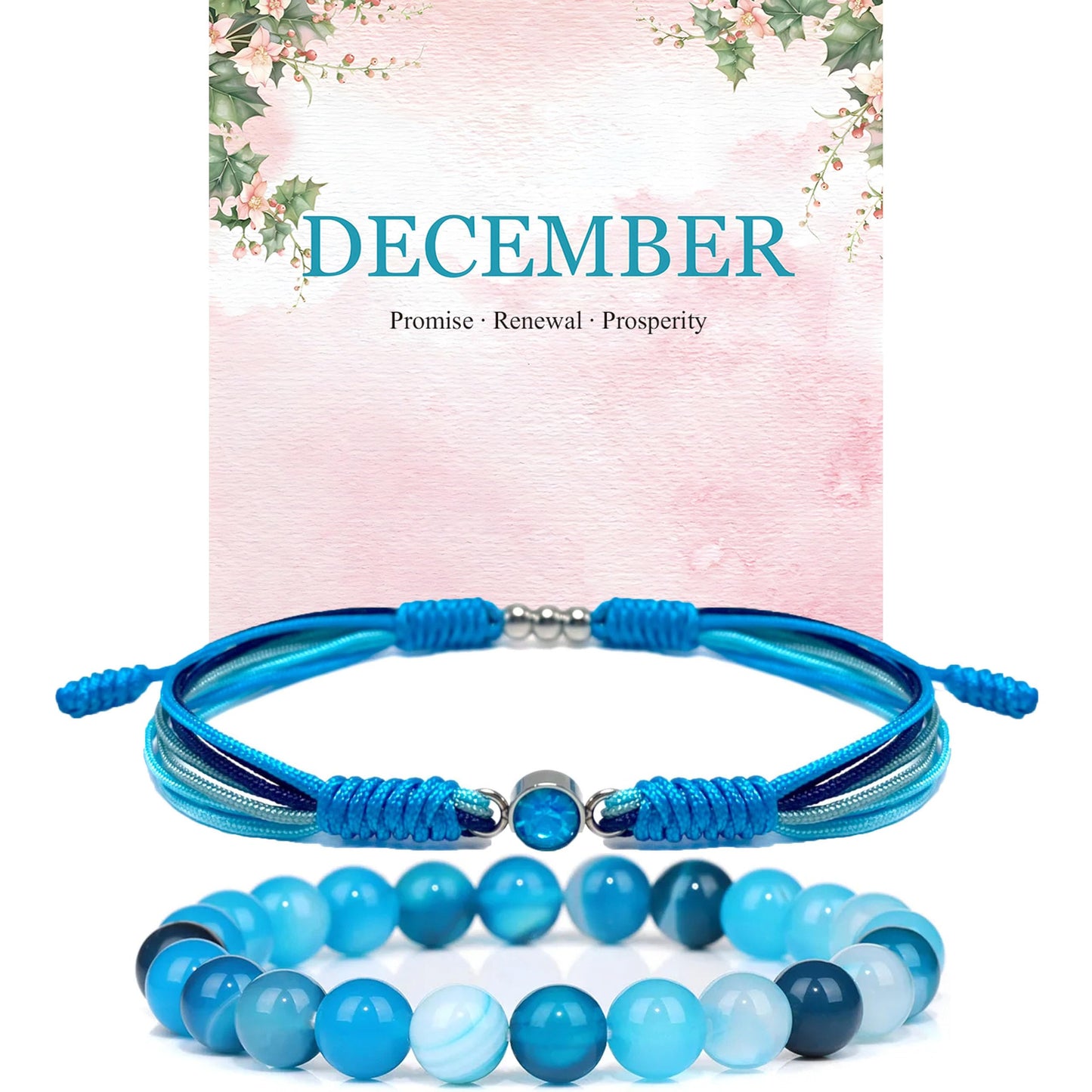 Crgwxzl December Birthstone Bracelets for Women Men,Healing Crystal Protection Stone Blue Stripe Agate Beads Bracelet,String Wrap Zodiac Month Bracelets Birthday Jewelry Gifts