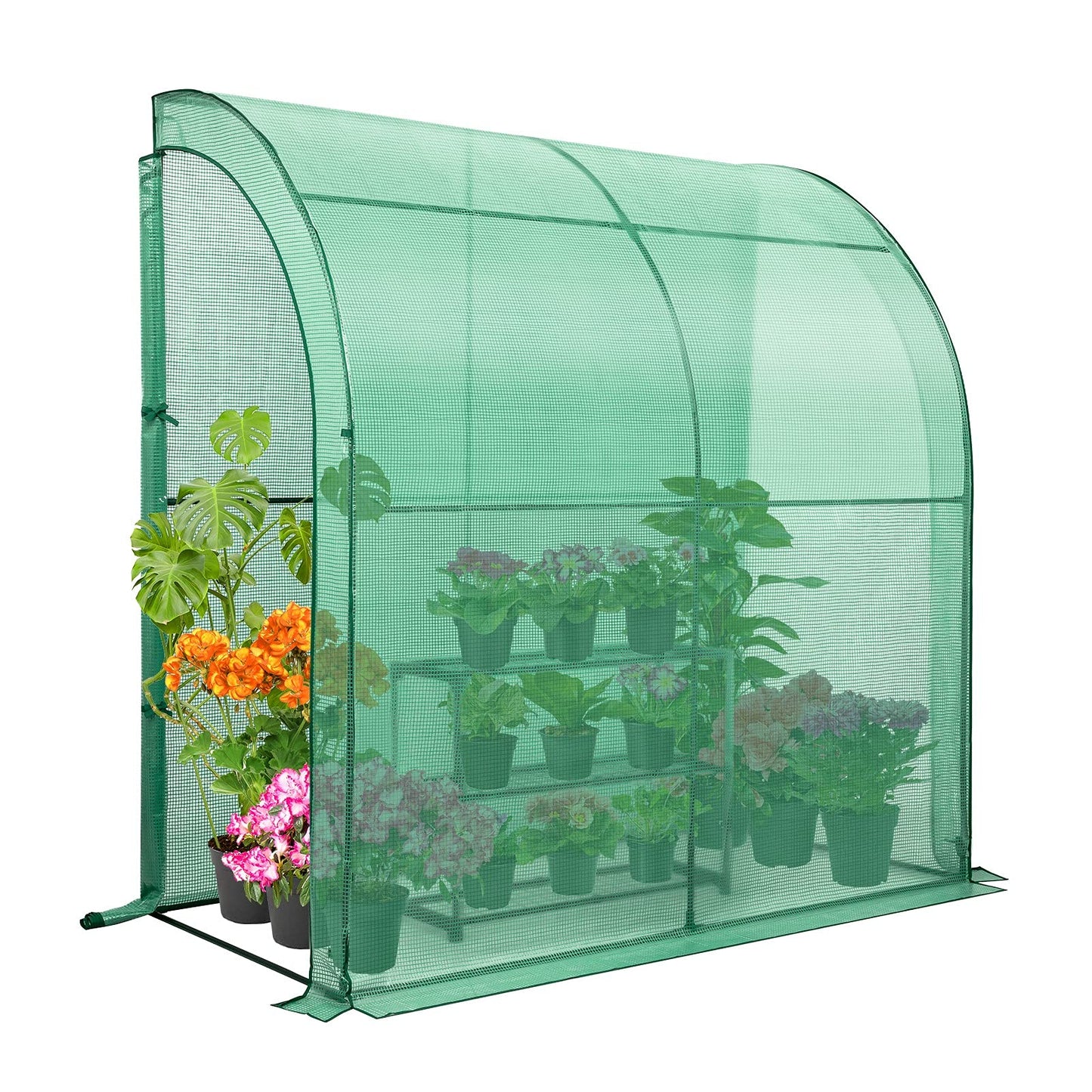 EAGLE PEAK 3 Tier Lean to Portable Greenhouse, Heavy-Duty Indoor & Outdoor Garden with Wire Shelves, 2 Roll-Up Zipper Doors, Easy Assembly, 79"x39"x83" Clear/Green PE Cover