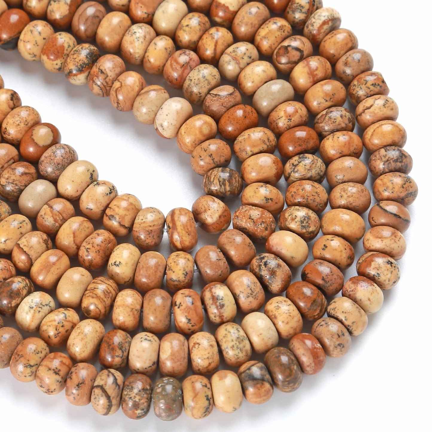5x8mm 76pcs Natural Stone Pictures Jaspers Rondelle Spacer Loose Beads Abacus Disk Stone Round Loose Gemstone Beads for Jewelry Making DIY Bracelet Necklace