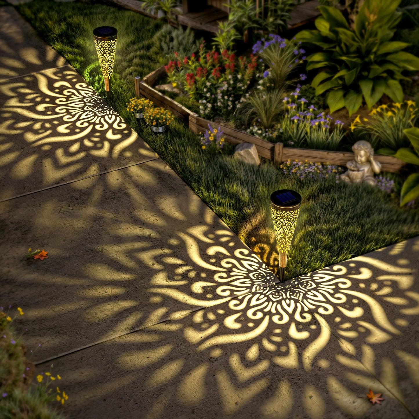 6 Pack Solar Lights Outdoor Garden Decorative Mandala Solar Garden Lights with Warm Light Waterproof Solar Pathway Landscape Lights for Path Backyard Walkway Yard Decor, Gardening Gifts for Women