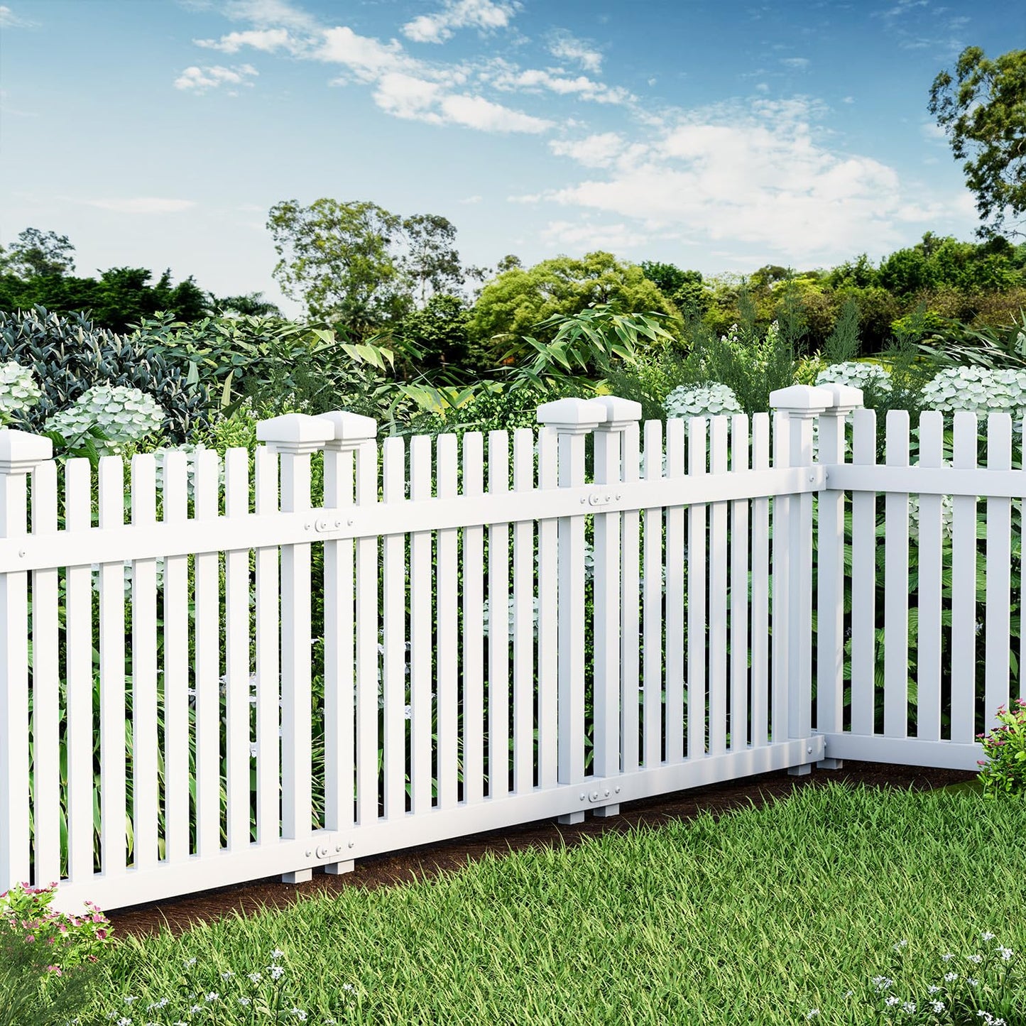 MELLCOM No Dig Garden Picket Fence, 3-Panel 24''W x 24''H Decorative Privacy Fence with Metal Stakes, Garden Fence Border for Backyard, Patio & Yard, White