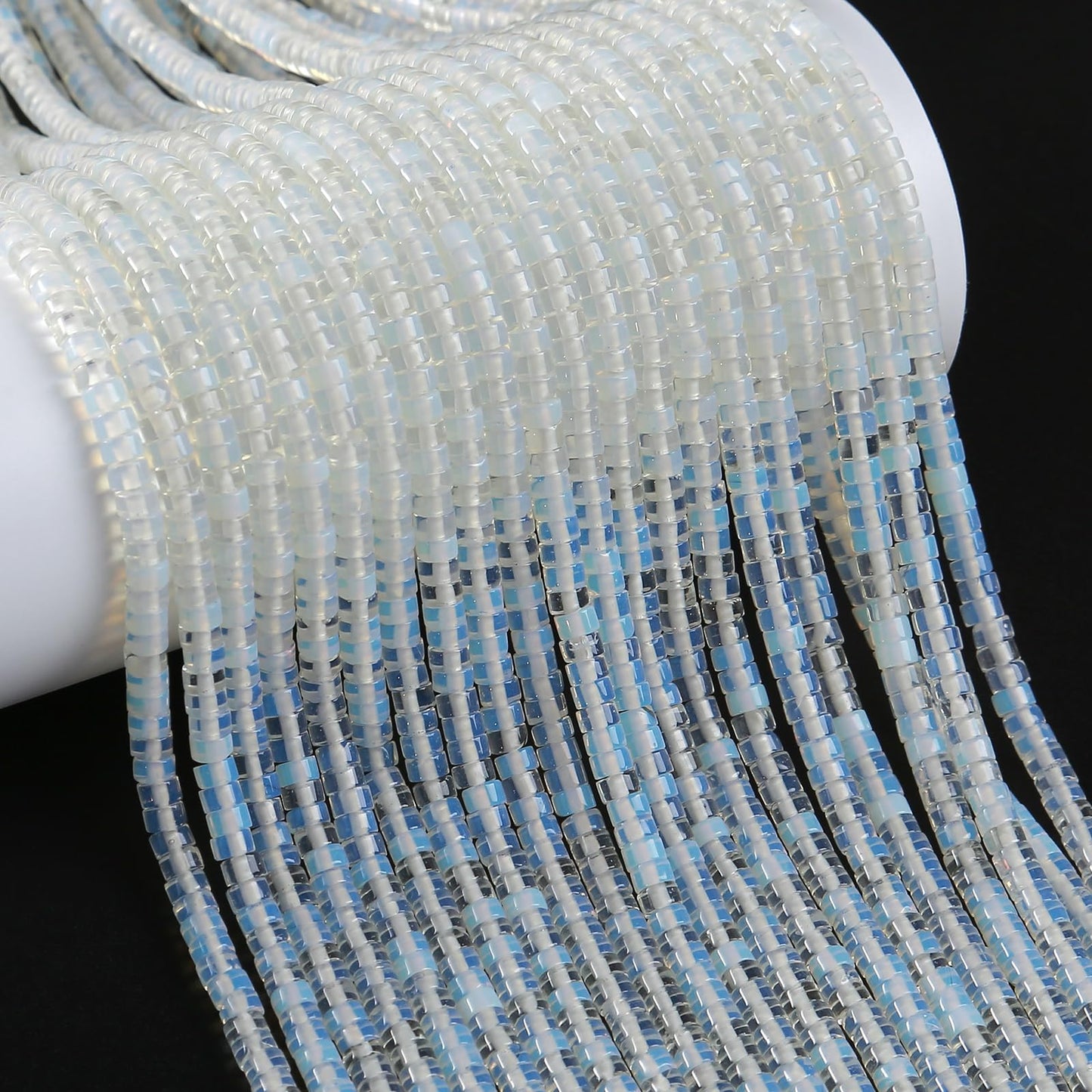 150pcs 2x4mm Natural White Opal Stone Tube Shape Beads Loose Flat Round Cylinder Flat Spacer Green Stone Beads for Bracelet Earrings Jewelry Making