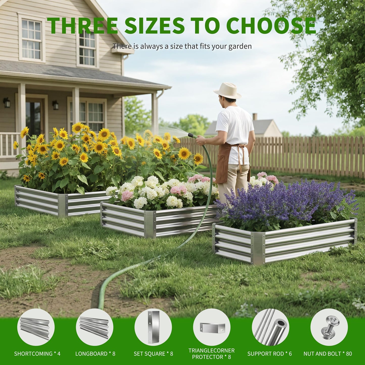 Anmiro Galvanized Raised Garden Bed,Outdoor Planter Box Metal Patio Kit Planting Bed for Vegetables Flowers Herb (Galvanized, 8x4x1ft-2p)