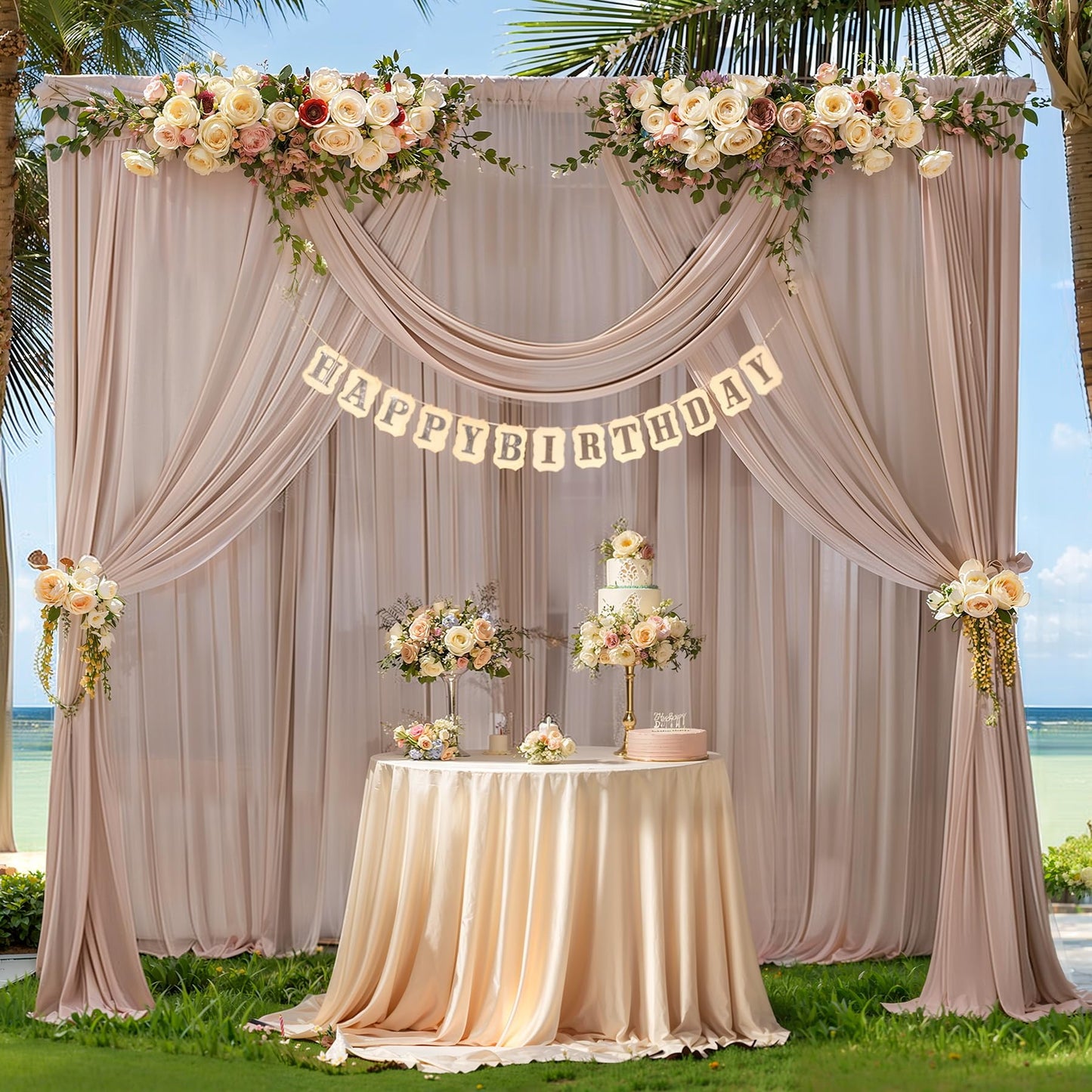 10ft x 10ft Taupe Backdrop Curtain Drapes, Wrinkle-Free Sheer Chiffon Fabric Photo Backdrop Panels for Wedding Arch Party Ceremony Stage Photo Backgrounds