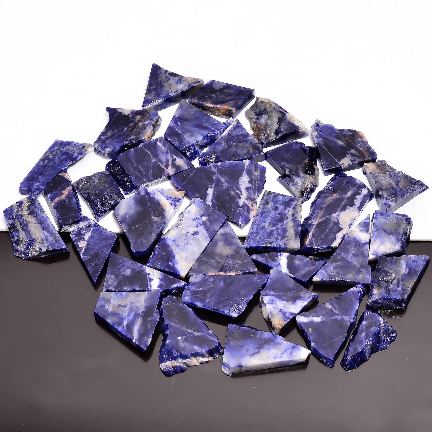Natural Sodalite Slite Raw Slice Gemstone- Healing Crystals for DIY Jewelry Making -Loose Natural Cabochon -Perfect for Crafting Unique Jewelry Designs (5 pcs, 25-35 mm)
