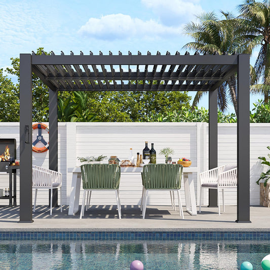 Aoxun Louvered Pergola 10' x 12' 96S Outdoor Metal Pergola with Adjustable Top for Decks, Gardens and Backyards, Easy Assembly via Structural Patent, Gray