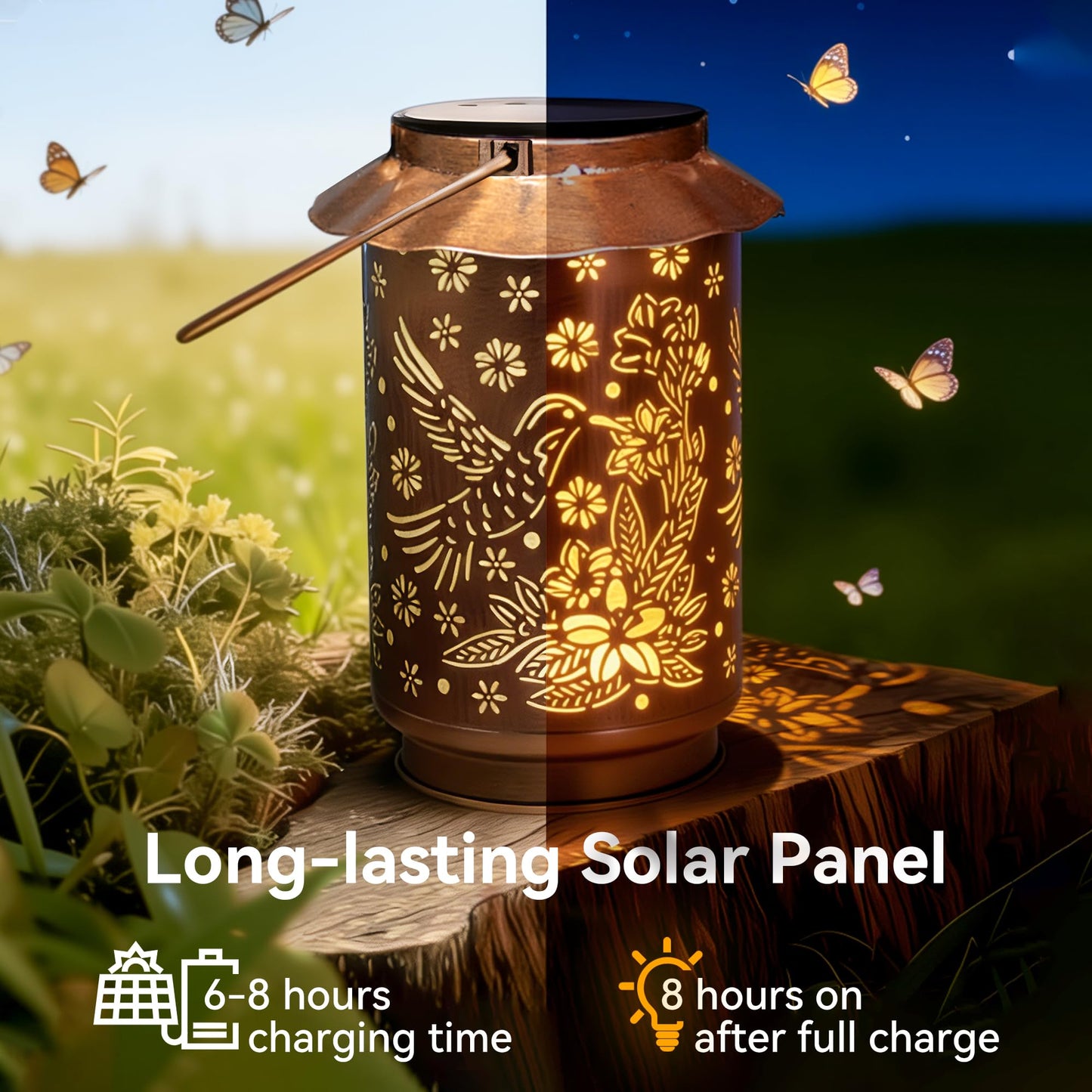 Ollny Solar Lanterns Outdoor Waterproof Hummingbirds, for Mothers Day Birthday Thanksgiving Gifts for Mom Grandma Sister Women Her, Hanging Solar Metal Lights for Garden Backyard Patio Decor