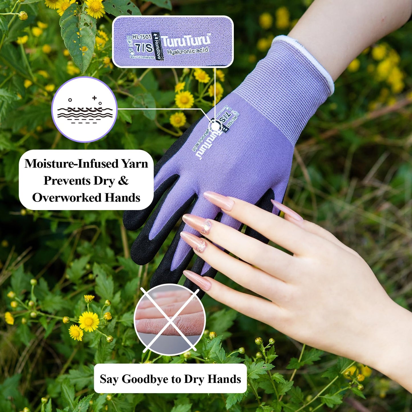 HandLove Gardening Gloves for Women, 2 Pairs, Hyaluronic Acid Moisturizing Gloves, Breathable Nitrile-Coated Grip, Latex-Free Touchscreen, for Weeding, Planting & Yard Work, Large, Pink&Green
