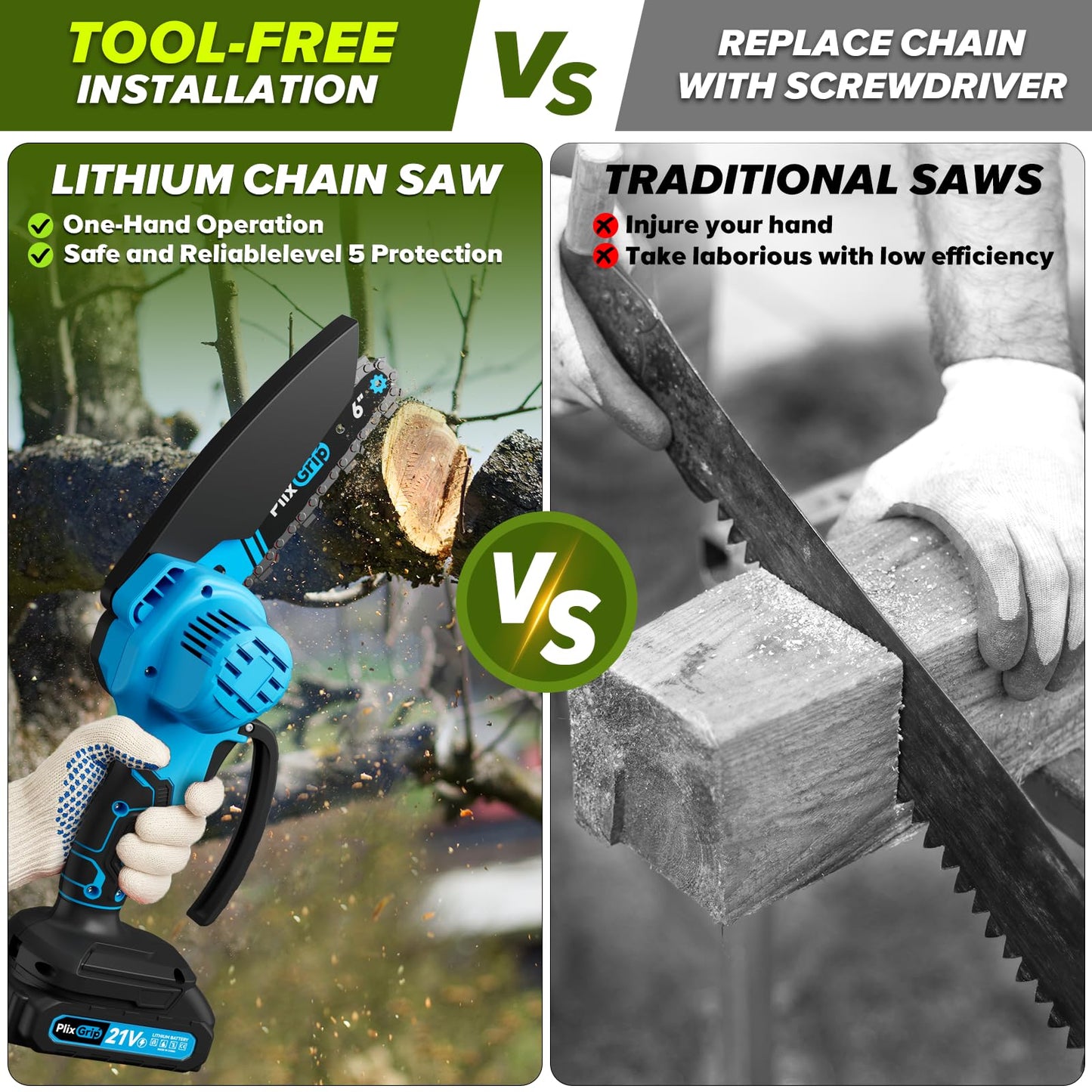 Mini Chainsaw, 6 Inch Mini Chainsaw cordless,21V with 2 Battery Powered Portable Handheld Small Chain Saw Use for Wood Cutting, Tree Trimming Handheld Saw, Home and Garden Tool (Bluce)