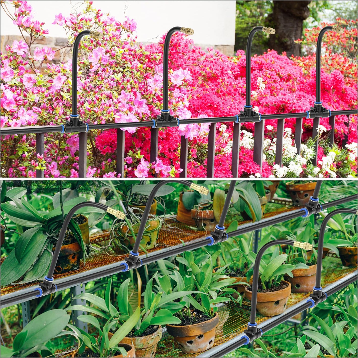 QWORK Drip Irrigation System, 49.21Ft Automatic Drip Irrigation Kit, Adjustable Garden Watering Misting System