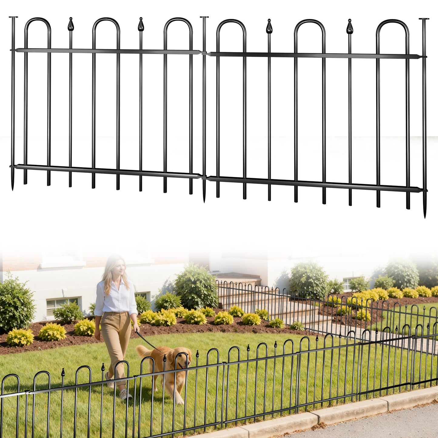 24.3ft(L) x 24in(H) 10 Panels Metal Rustproof Decorative Garden Fence, No Dig Animal Barrier Fence, Outdoor Border Fence Panels with Ground Stake, for Pets, Flower Bed, Yard, Patio