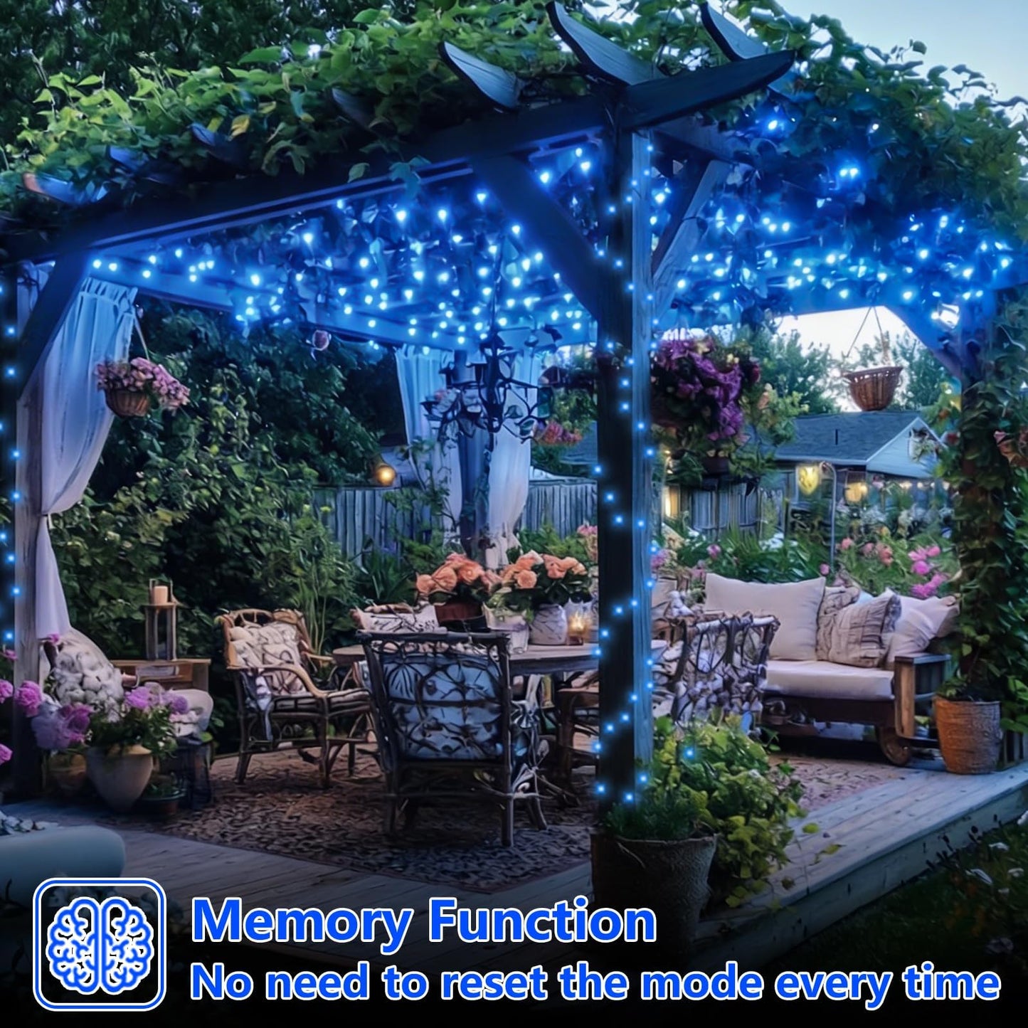 YEGUO 4 Pack Blue Solar Fairy Lights, Each 33ft 100 LED Christmas Lights Outdoor Waterproof, 8 Modes Sliver Wire Solar String Lights