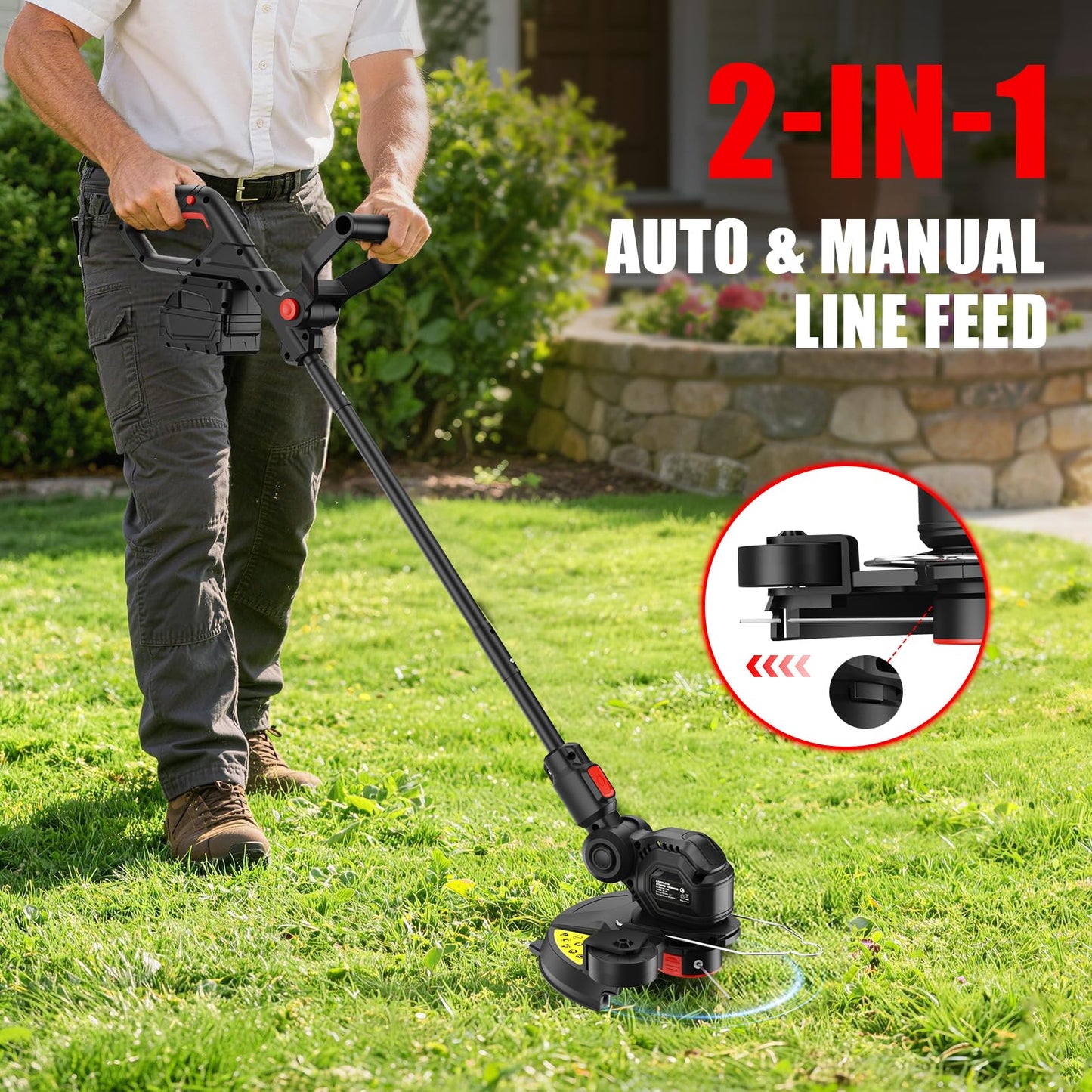 Cordless Weed Eater Compatible with Milwaukee M18 18V Battery(Tool Only), 12-Inch 3-in-1 String Trimmer with 8500RPM Upgraded Motor, Automatic Line Feed Weed Wacker for Lawn Edging and Mowing-Red