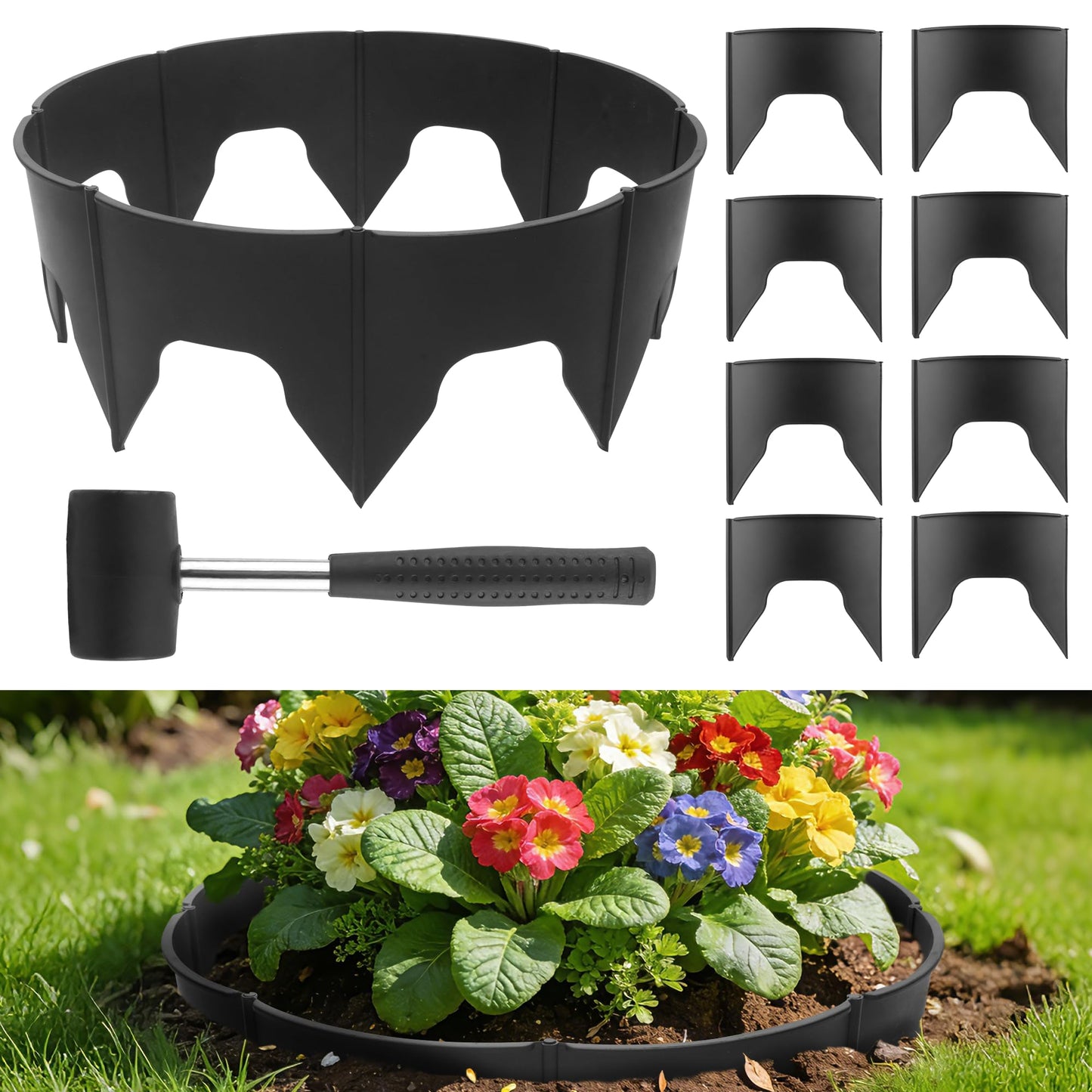 Anothera 60 Pieces Planting Grow Rings, Diameter Range 8.2-15.7 Inches, Interlocking Garden Plant Rings, Black Garden Rings for Plant Support and Soil Moisture Retention