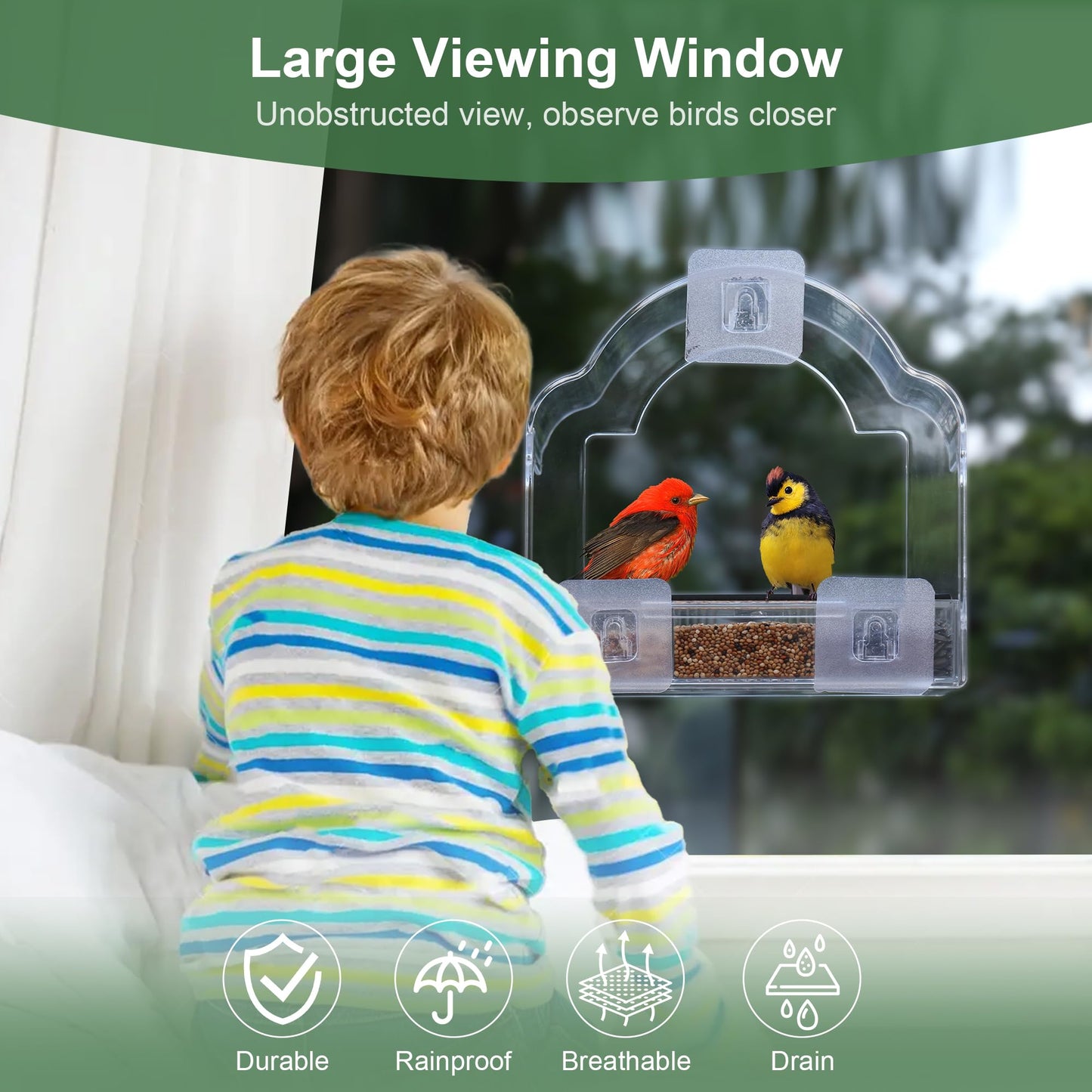 Decflow Window Bird Feeders for Outside, Clear Bird Window Feeder with 3 Pairs of Strong Stickers, Transparent Acrylic Birds House for Window Viewing, Removable Tray, Wild Birds Watching Present
