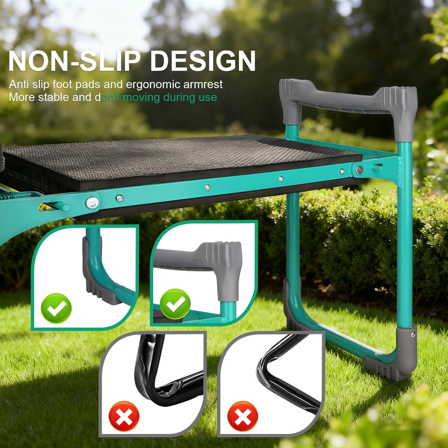 WEILISEN Garden Kneeler and Seat, 2-in-1 Foldable Garden Bench with Non-Slip EVA Foam Pad, Storage Bags, Glove, Portable Gardening Stool for Kneeling & Sitting, Ideal for Gardeners, Patio, Fishing