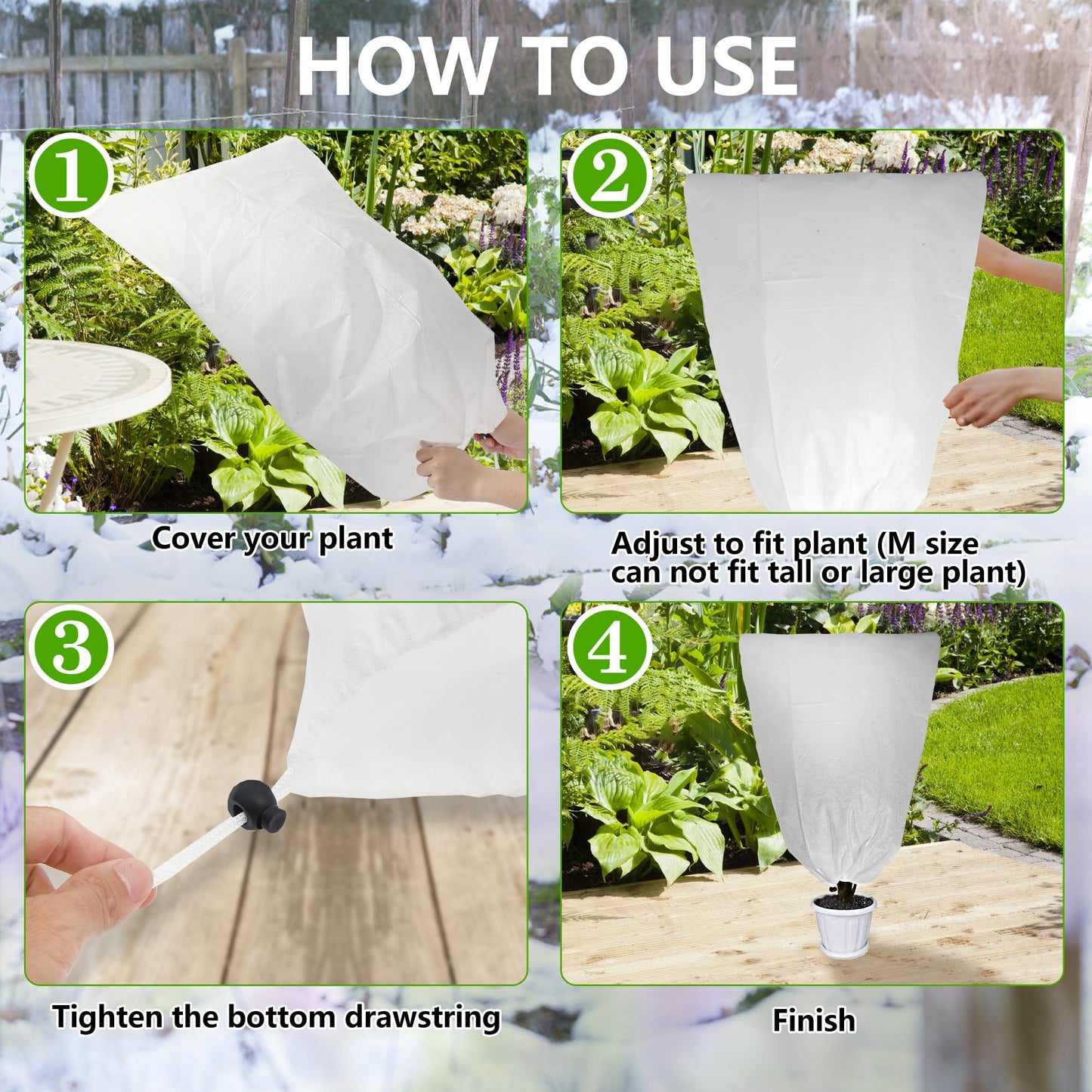LYDTICK 8 Pack Plant Covers Freeze Protection for Winter, 47.2"×31.5" Frost Cloths for Outdoor Plants Cold Weather Blankets with Drawstrings