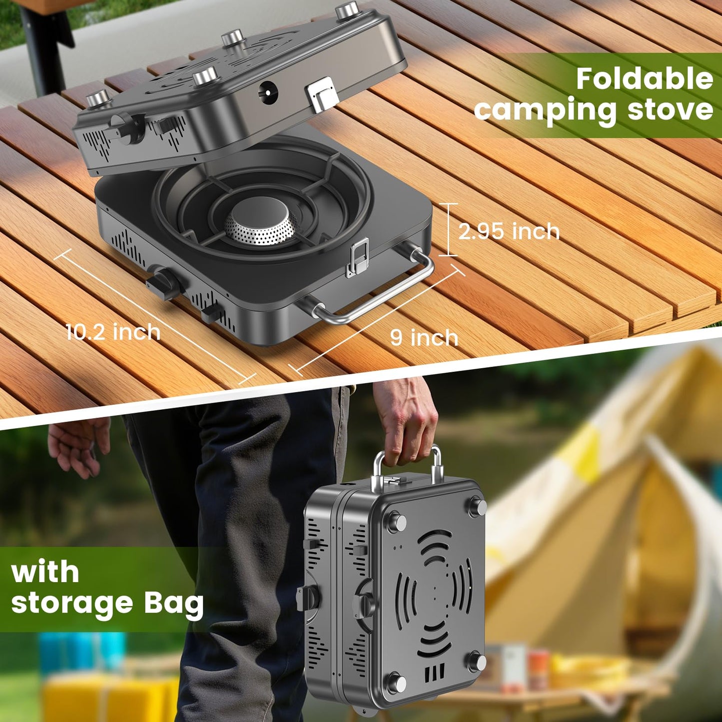 2 Burner Propane Camping Stove, 20000 BTU Foldable Portable Camp Stove with Piezo Ignition & Adjustable Burners, Outdoor Gas Cooker with Carry Bag for Camping, RV, Tailgating & Emergency Use