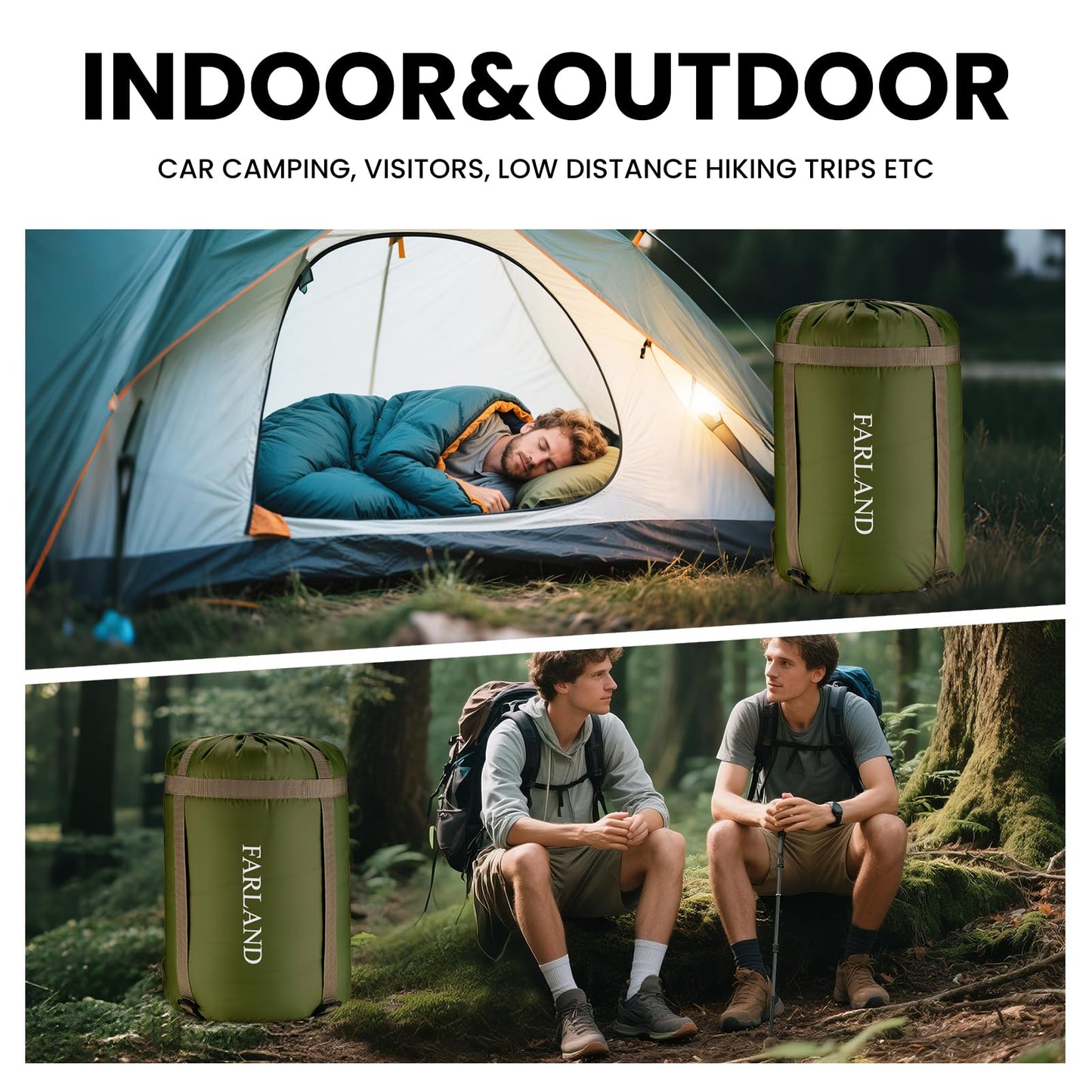 FARLAND Sleeping Bags for Adults Teens Kids with Compression Sack Portable and Lightweight for 3-4 Season Camping, Hiking,Waterproof, Backpacking and Outdoors