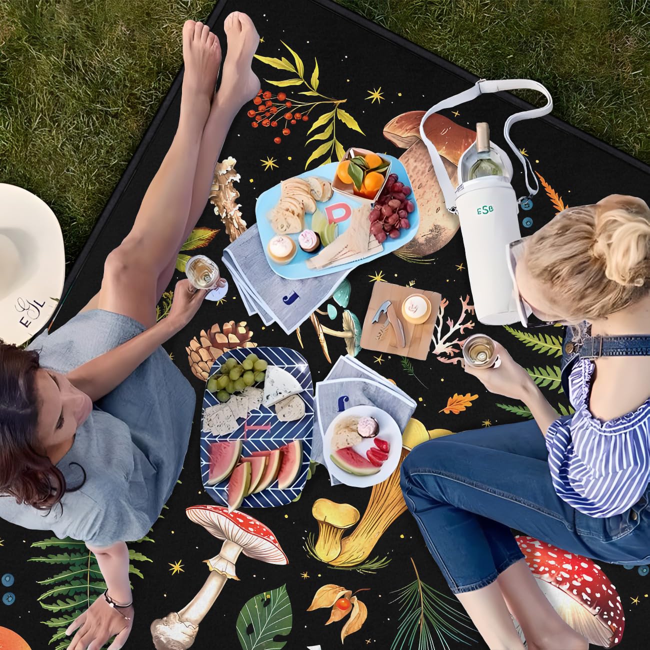 awufncksn Mushroom Picnic Blankets Waterproof Foldable, 60″X80″Thick Three Layer Picnic Mat Outdoor Blanket for Grass,Cute Beach Blanket Sandproof Picnic Accessories for Camping Party Park Hiking
