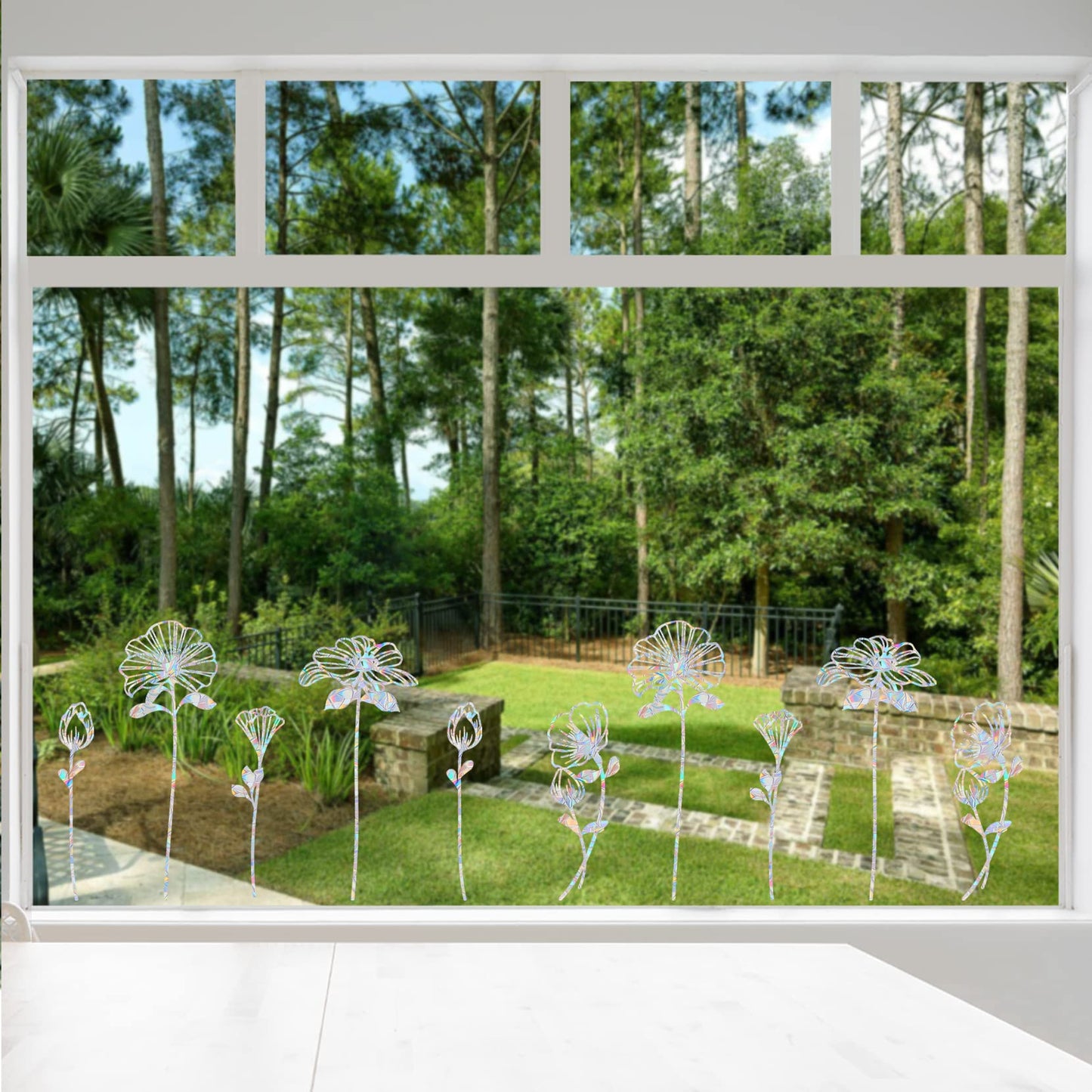10 Flower Window Decals - Anti-Collision Stickers to Save Birds, Reusable Vinyl Rainbow Stickers