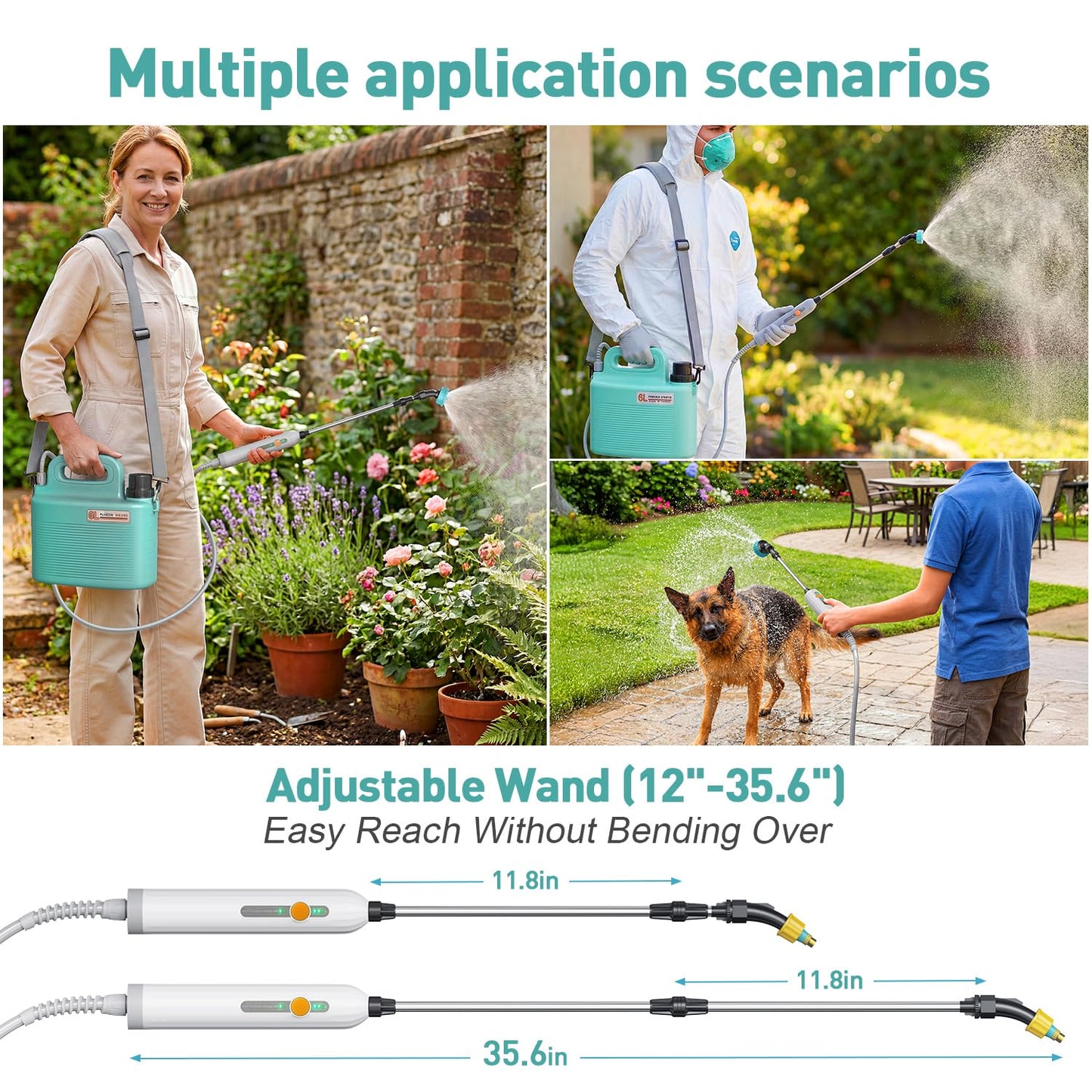 Sprayers in Lawn and Garden,Battery Powered Weed Sprayer 1.8 Gallon,Telescopic Wand,Water Hose Nozzle,Pump Sprayer,Portable Water Yard Sprayer for Weed Control,Fertilizing,Gardening