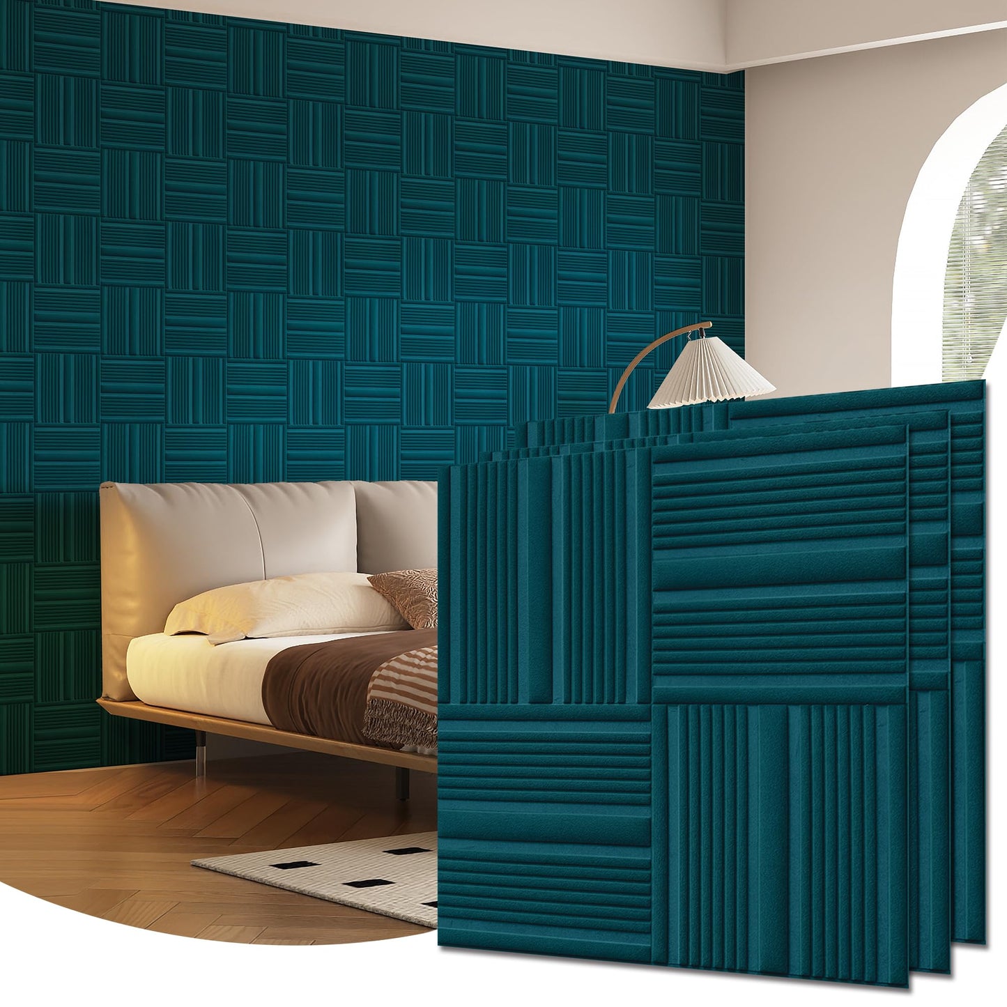 Aurawall Velvet 3d wall panels for Interior wall Decor peel and stick, Soundproof Geometric Textured 3d Wall Panels for Living Room, Bedroom, TV Background 17.7" x 17.7", Covers 26.15 Sq.Ft 12pcs Teal