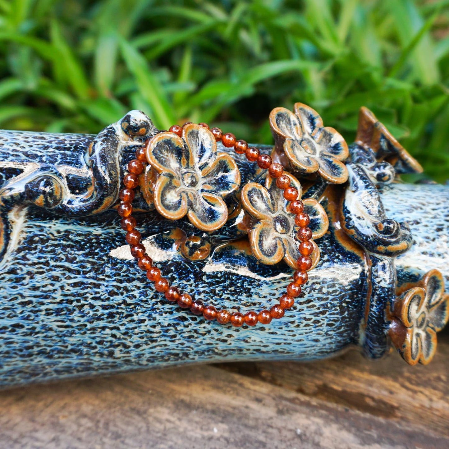 Natural Orange Garnet Bracelet 4mm | Sacral Chakra Crystal with Leather Pouch, Gift Box & Repair Kit | Fits 6.5-7 inch Wrist