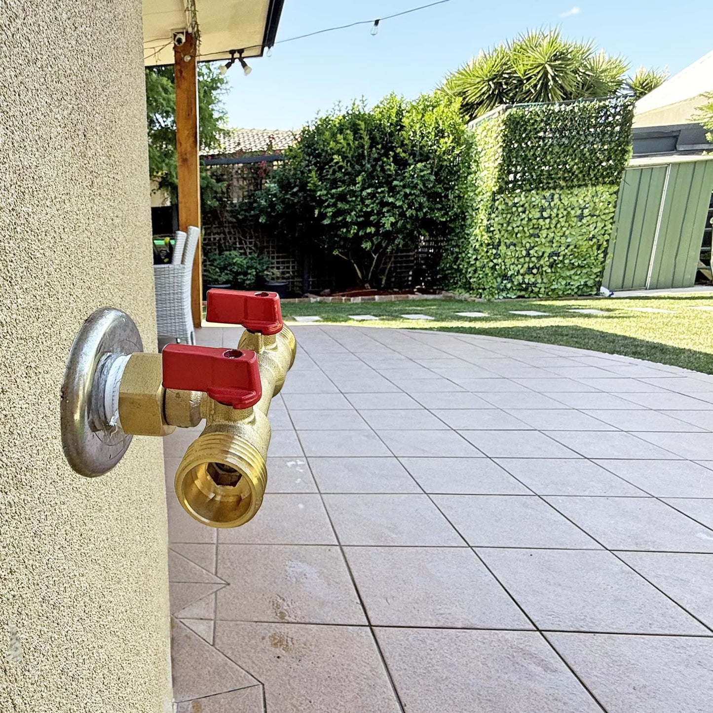 3/4" hose splitter 2 way water splitter male connectors allows you to run 2 hoses, hose quick connectors, hose spigot