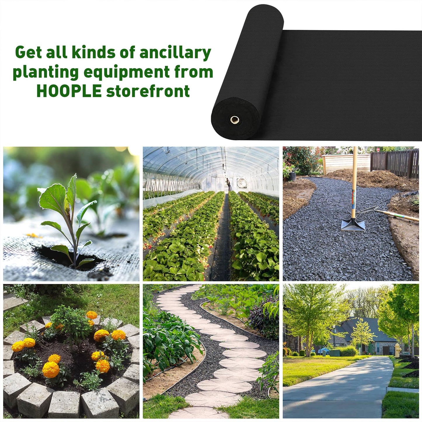 HOOPLE 3ftx180ft Heavy Duty Weed Barrier Landscape Fabric, Non Woven Geotextile Fabric for Weed Control, Driveways & Gardens | Commercial Grade Ground Cover with High Permeability, Cut to Size by Yard