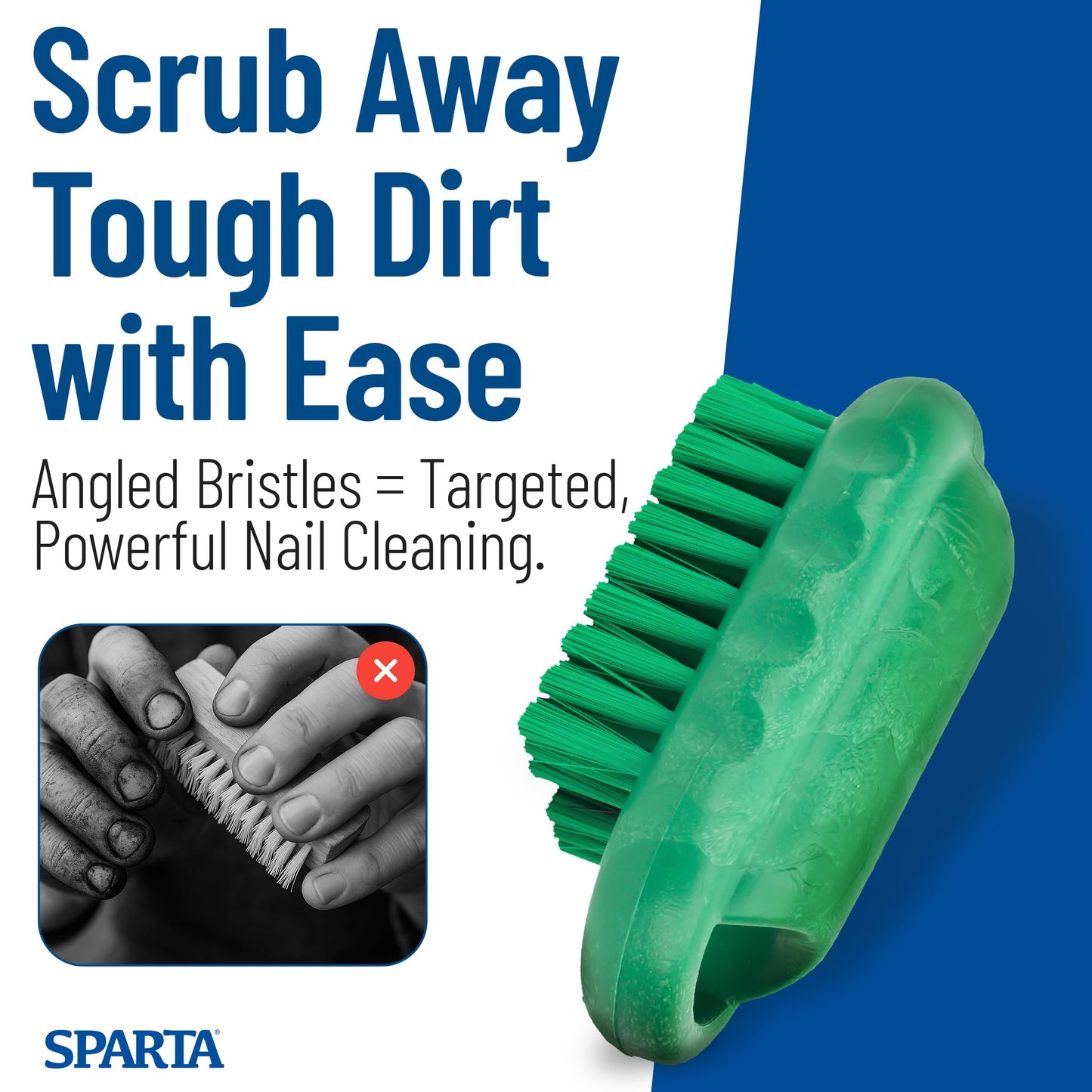 SPARTA 5 Inch Hand and Nail Brush with Stiff Center Bristles, Soft Outer Bristles, Larger Polypropylene Body, Color Coded Scrub Brush for Commercial Foodservice Use, Green