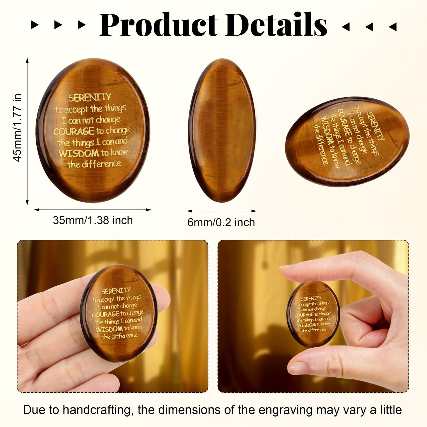 QINJIEJIE Tigers Eye Healing Crystals Serenity Prayer Worry Stones for Anxiety Engraved Inspirational Stones Anxiety Relief Items Sobriety Encouragement Gifts for Women Men
