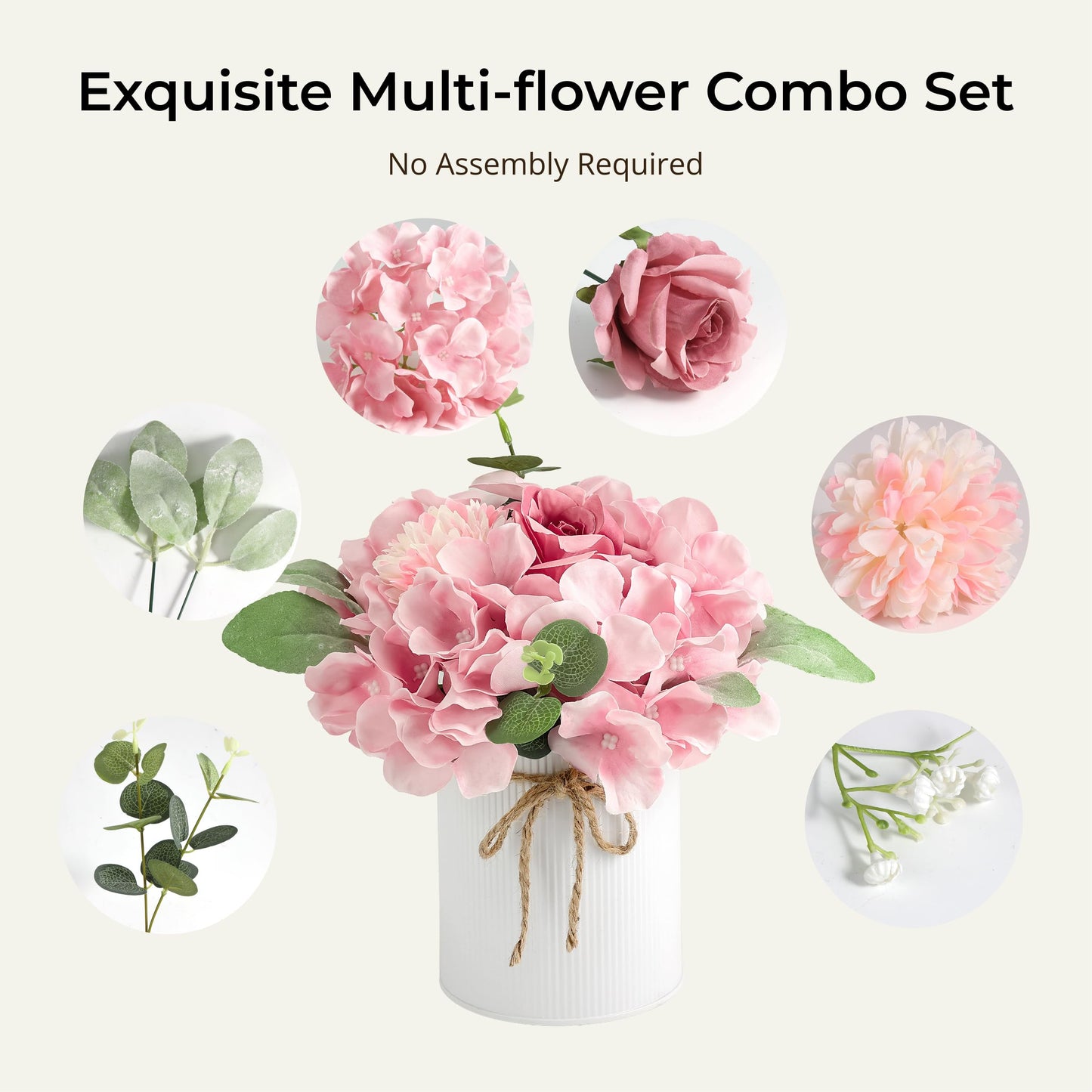 Auihiay 10PCS Flower Table Centerpieces, Hydrangea Artificial Flowers with Vase, Faux Silk Hydrangea Flowers Arrangement for Spring Wedding Table Centerpiece Floral Vase Home Office Decor (Pink)