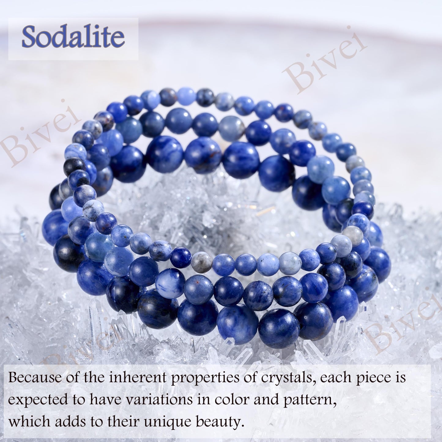 Bivei Sodalite-Clear Insight & Authenticity-4mm Beaded Bracelets for Women Handmade Semi Precious Natural Stone Stretch Elastic Jewelry Yoga Protection Gifts