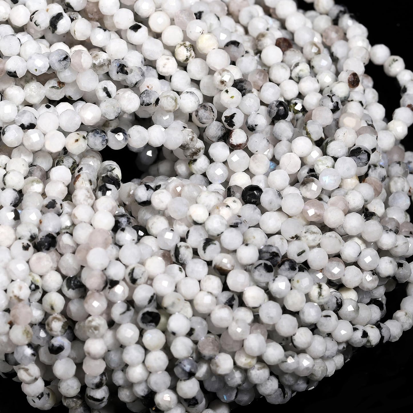 Song Xi 120pcs 3mm Natural Blackpoint Moonstone Gemstone Beads Faceted Round Loose Stone Beads for Jewelry Making (1 Strand)