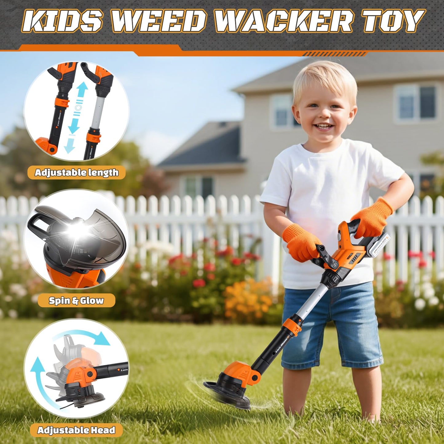 3-in-1 Kids Yard Tools - Kids Weed Wacker Toy, Kids Leaf Blower & Chainsaw, Kids Garden Tools with Safety Equipment, Realistic Lights & Sounds, Pretend Play Outdoor & Indoor Toys
