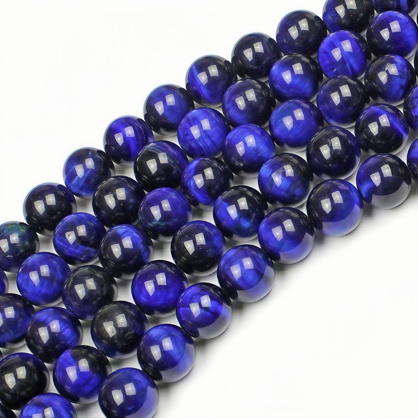 MJDCB Stone Beads 8mm 43pcs Round Sapphire Blue Tiger's Eye Loose Gemstone Bead Charms for Jewelry Making Bracelet Necklace Earring Pendant