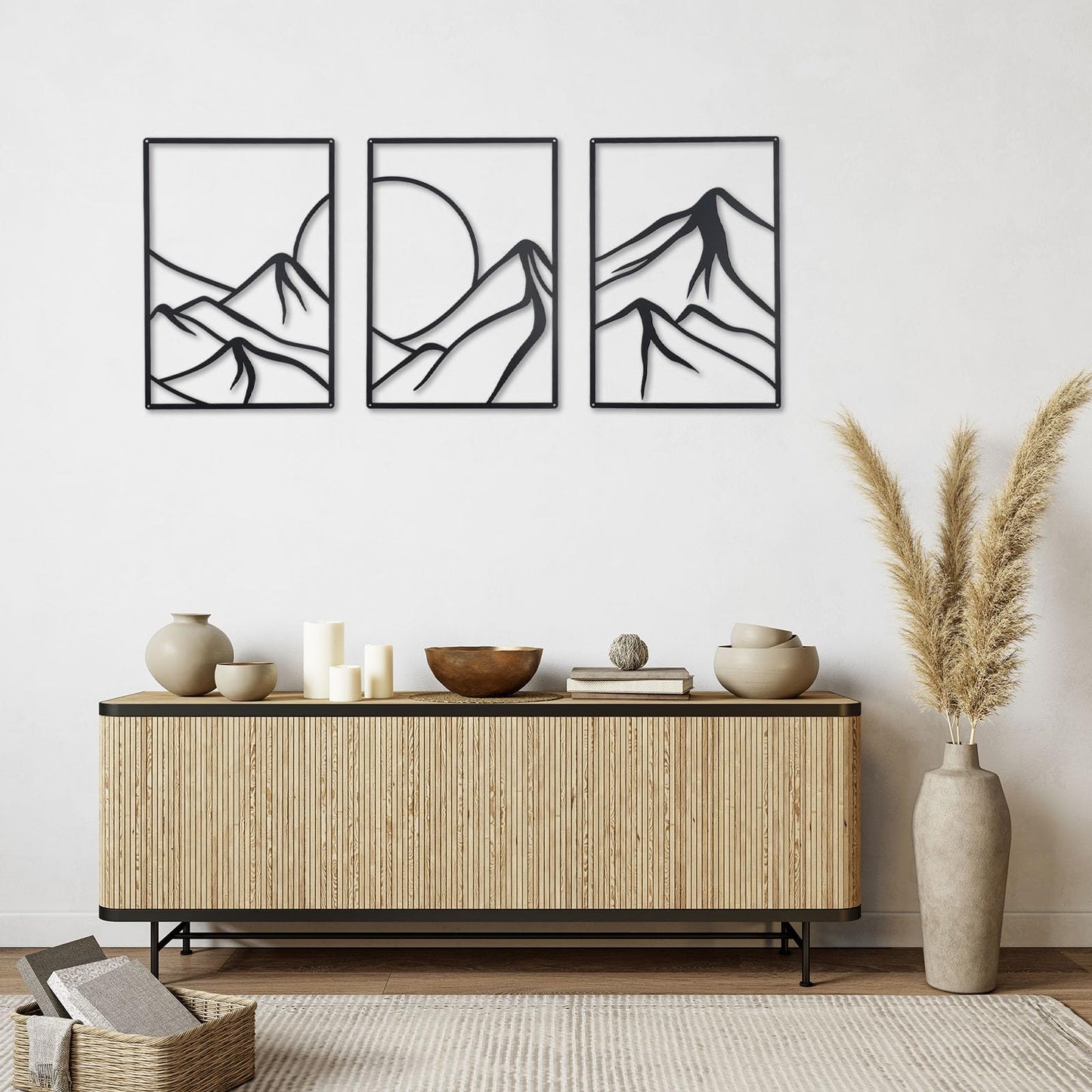 OYEFLY 3 Pcs Minimalist Metal Wall Art, Forest Line Drawing Wall Decor (Black)