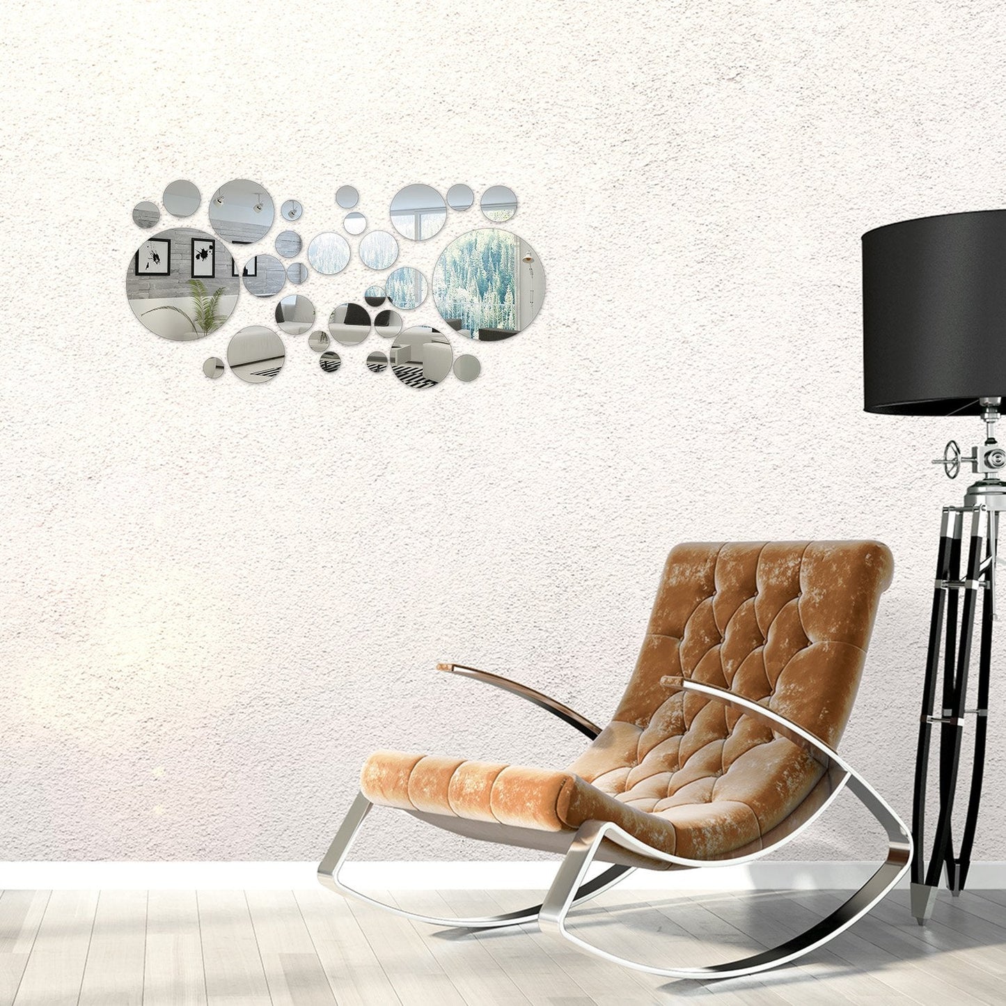 32 Pieces Removable Acrylic Mirror Setting Wall Sticker Decal for Home Living Room Bedroom Decor (Round Circle, 32 Pieces)
