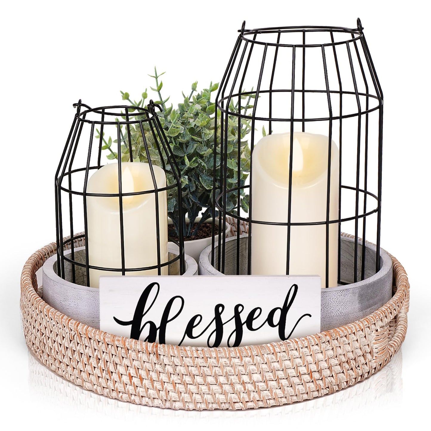Rustic Farmhouse Decor Set of 7 - for Living Room Dining Table Centerpieces Fireplace Home Decoration- Modern Upscale Kitchen Counter Decor