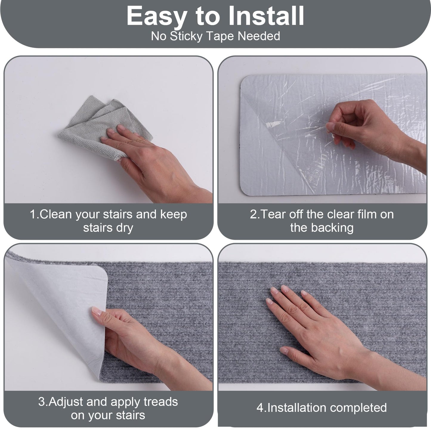 15 PCS Non Slip Stair Treads for Wooden Steps – 8"x30" Indoor Non Slip Stair Treads, Carpet Stair Mats with Self-Adhesive Backing, Removable & Machine Washable – Light Grey