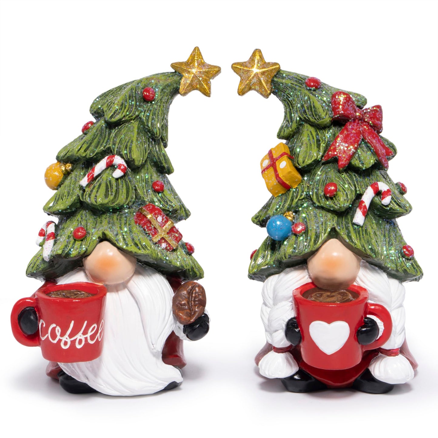 Hodao Christmas Elf Figurines with Tree Hats, Coffee Cup Elves Holiday Table Decorations, Cozy Festive Home Decor Accents for Living Room, Fireplace Mantel, Dining Table (Red)