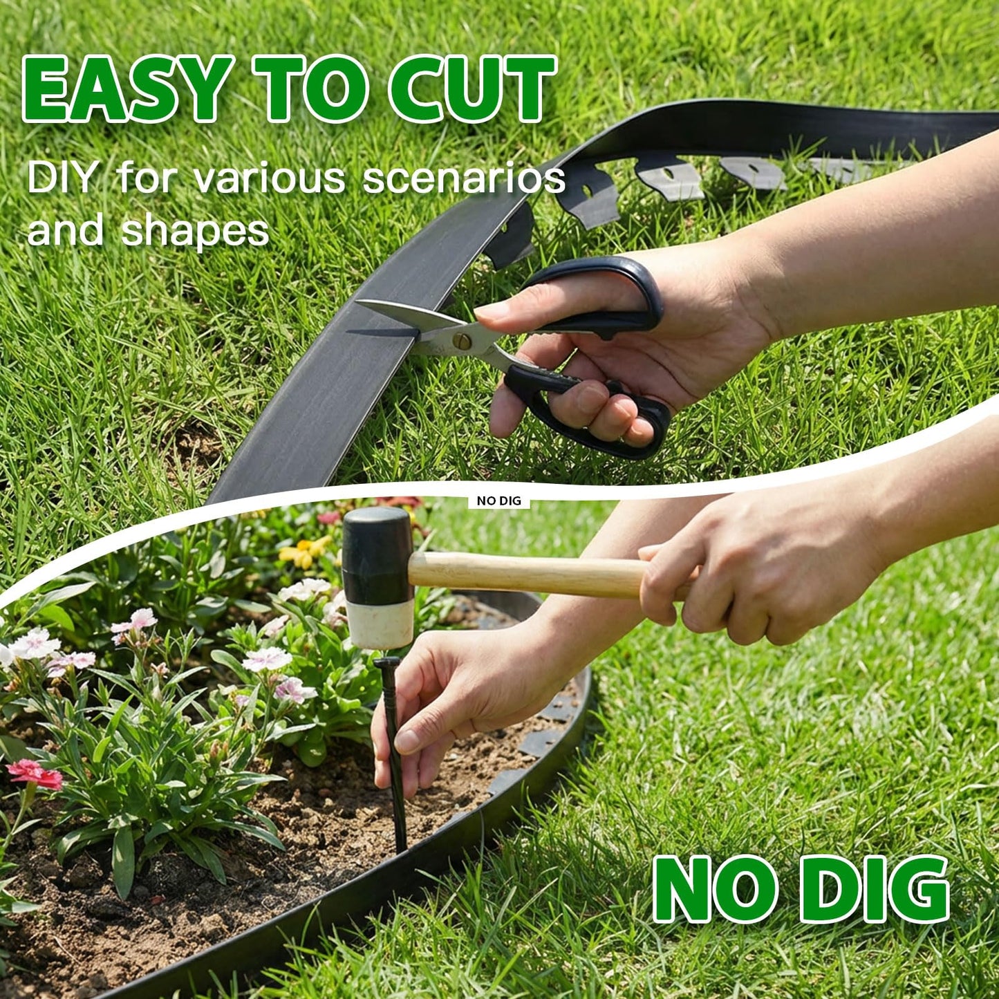 Tegarbed No Dig Landscape Edging Border 2-Inch x 40 FT, Heavy-Duty Plastic Garden Edging with 50 Spikes, Garden Edging for Flower Beds Pathway Paver Edging, Black