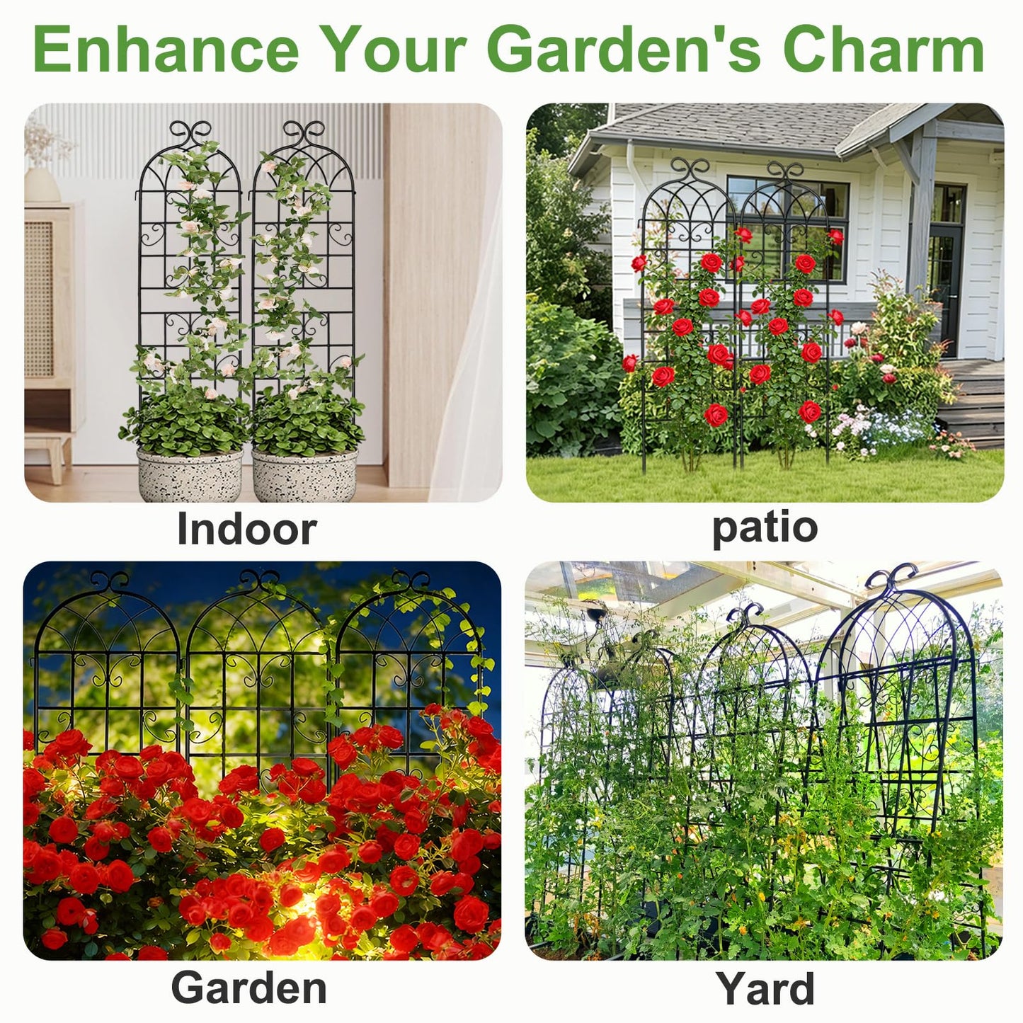 Lorenzo 2 Pcs 70 x 19.7 inch Metal Garden Trellis for Climbing Plants, Black Metal Coating Rustproof, Perfect for Supporting Climbing Plants Outdoor