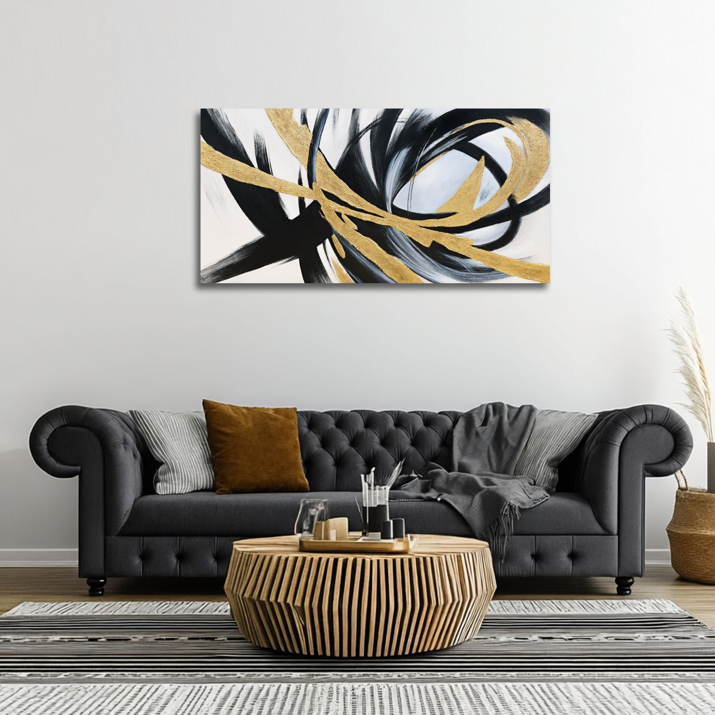 JBD JIETUAN Abstract Canvas Wall Art Black Wall decor for Living Room Minimalist Line Art Canvas Painting Modern Textured Canvas Print Bedroom Office Home Decor 24x48 Inches