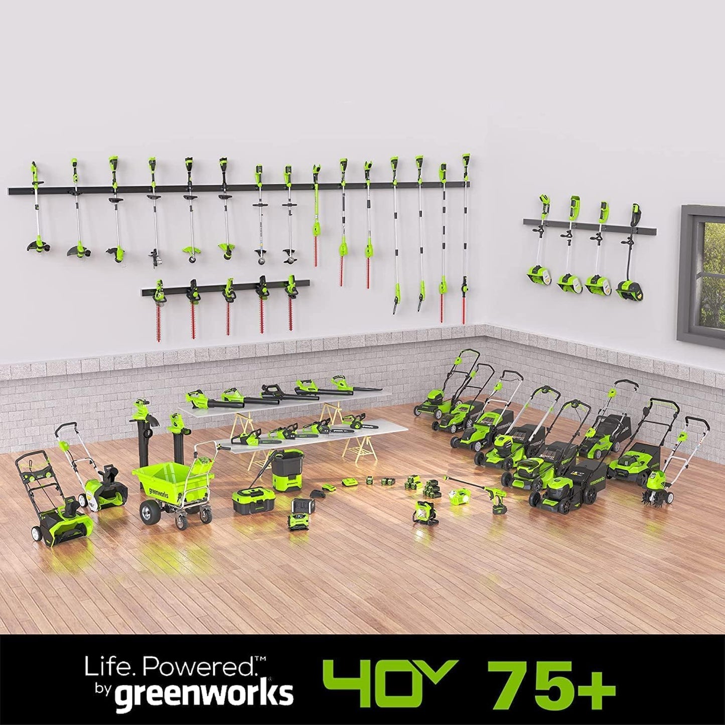 Greenworks 40V 21" Self-Propelled Lawn Mower,Axial Leaf Blower(500 CFM / 120 MPH),13" String Trimmer with 2 Batteries(5Ah+2Ah) & Chargers