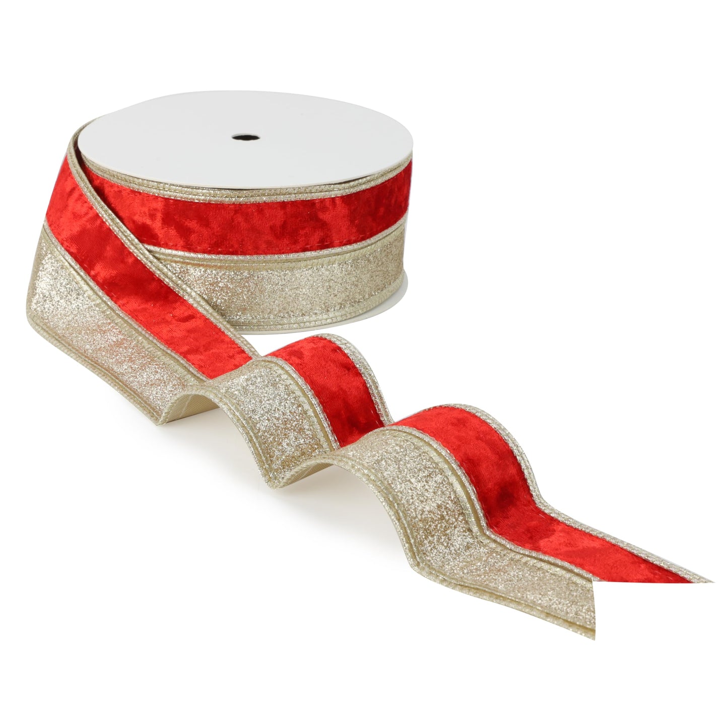 DINDOSAL Red Velvet Wired Ribbon 2.5 Inch x 10 Yards, Champagne Glitter Two Tone Christmas Ribbon for Tree, Wreaths, Bows, Garlands, Gift Wrapping, Holiday Decor